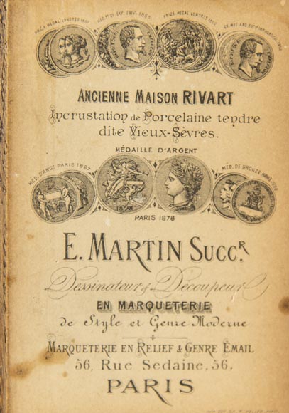 E. MARTIN (ancienne maison RIVART), Bureau en marqueterie à décor de paysage lacustre Exposition Universelle de 1889 E. MARTIN (ancienne maison RIVART), Bureau en marqueterie à décor de paysage lacustre Exposition Universelle de 1889-10