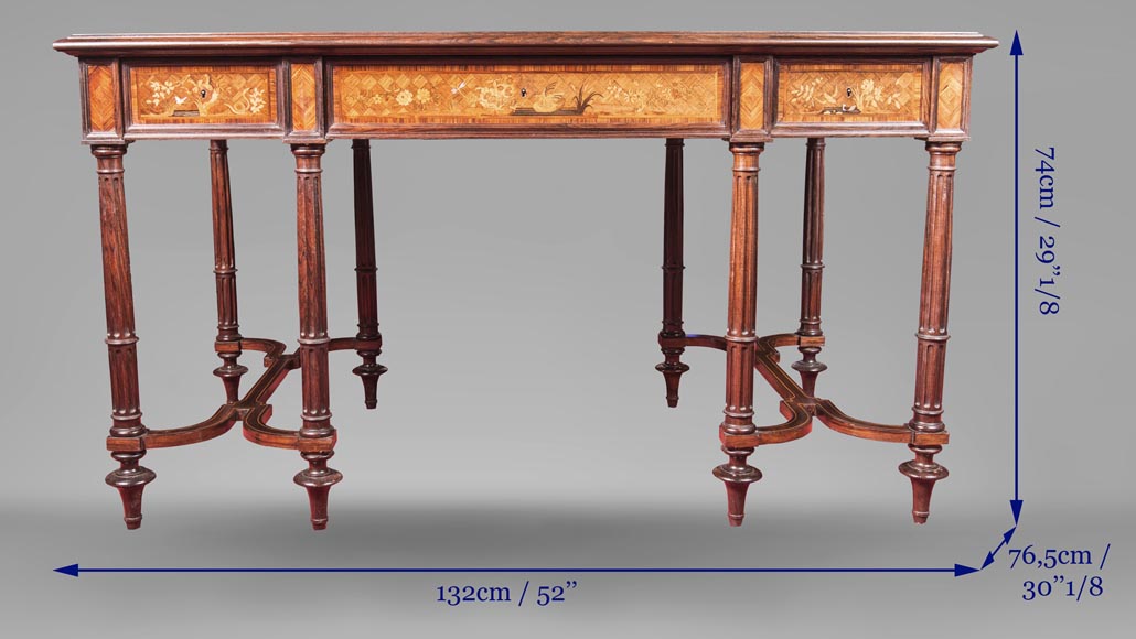 E. MARTIN (ancienne maison RIVART), Bureau en marqueterie à décor de paysage lacustre Exposition Universelle de 1889 E. MARTIN (ancienne maison RIVART), Bureau en marqueterie à décor de paysage lacustre Exposition Universelle de 1889-11