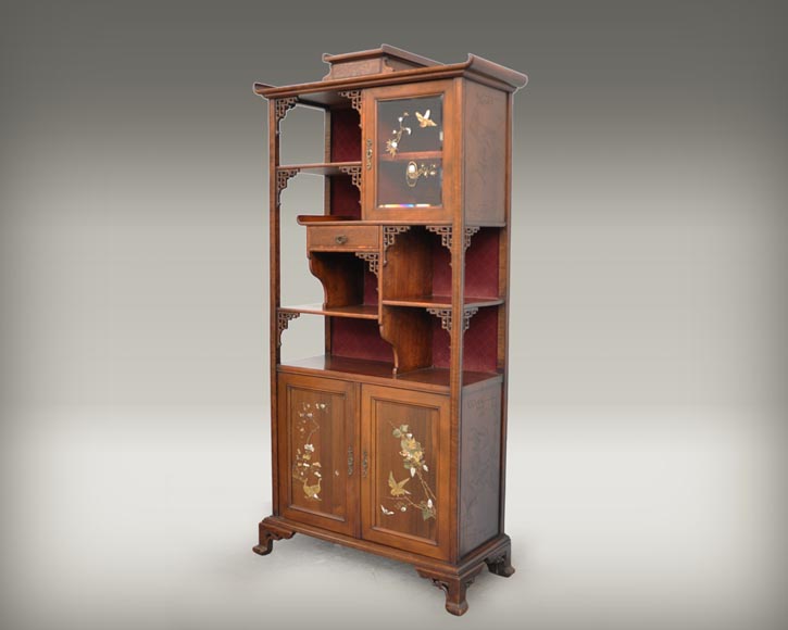Meuble vitrine japonisant aux oiseaux Meuble vitrine japonisant aux oiseaux-1