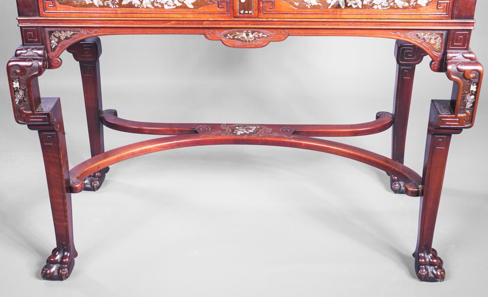 Bureau secrétaire japonisant à décor de papillons en marqueterie de nacre Bureau secrétaire japonisant à décor de papillons en marqueterie de nacre-8