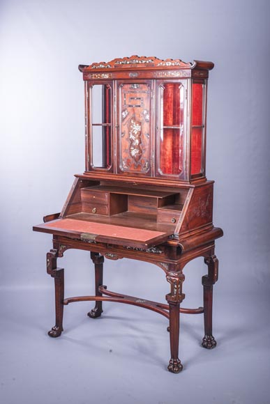 Bureau secrétaire japonisant à décor de papillons en marqueterie de nacre Bureau secrétaire japonisant à décor de papillons en marqueterie de nacre-12