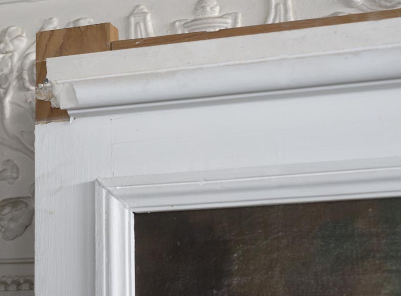 Beau trumeau ancien de style Louis XV avec huile sur toile représentant une femme et des putti Beau trumeau ancien de style Louis XV avec huile sur toile représentant une femme et des putti-5