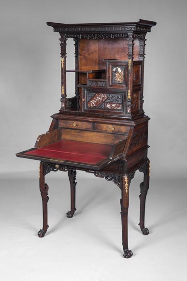 Gabriel VIARDOT, Bureau de pente au moine bouddhiste, signé et daté 1886 Gabriel VIARDOT, Bureau de pente au moine bouddhiste, signé et daté 1886-2