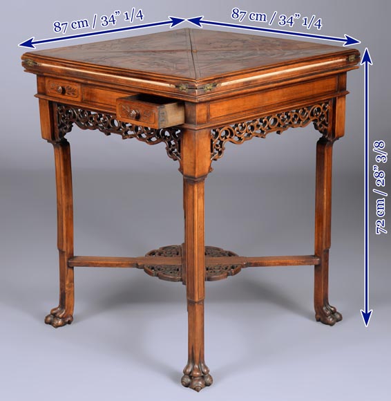 Table à jeux Japonisante au décor gravé Table à jeux Japonisante au décor gravé-12