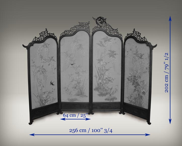 Maison des Bambous Alfred PERRET et Ernest VIBERT (attribué à) - Paravent japonisant en soie brodée Maison des Bambous Alfred PERRET et Ernest VIBERT (attribué à) - Paravent japonisant en soie brodée-11