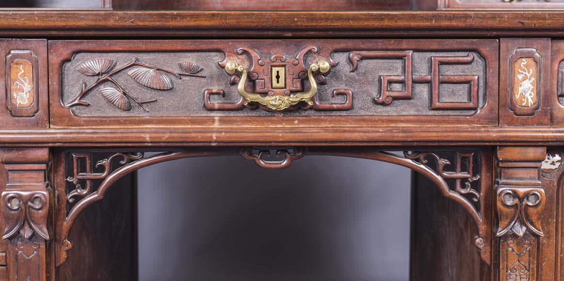 Important bureau plat japonisant aux dragons Important bureau plat japonisant aux dragons-5