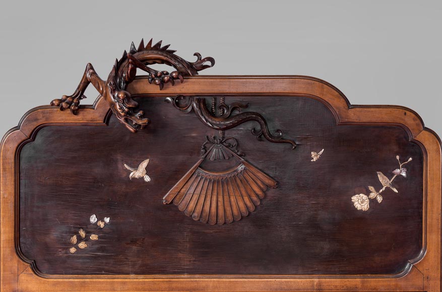 Maison des Bambous Alfred PERRET et Ernest VIBERT (attribué à) - Lit japonisant au dragon-1