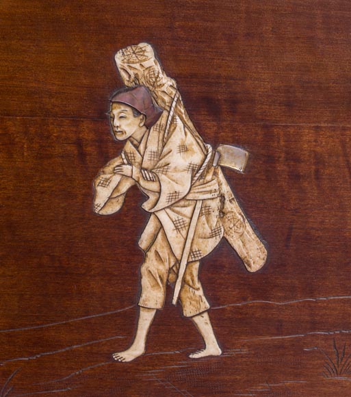 Lit ancien d'inspiration extrême-orientale à décor en os gravé et incrusté Lit ancien d'inspiration extrême-orientale à décor en os gravé et incrusté-4