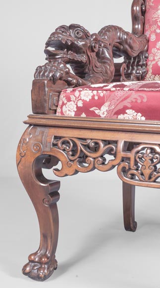 Cyrille RUFFIER DES AIMES (1844-1916) - Ensemble de deux chaises et un fauteuil d'inspiration extrême-orientale Cyrille RUFFIER DES AIMES (1844-1916) - Ensemble de deux chaises et un fauteuil d'inspiration extrême-orientale-4