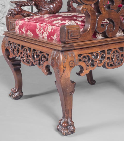 Cyrille RUFFIER DES AIMES (1844-1916) - Ensemble de deux chaises et un fauteuil d'inspiration extrême-orientale Cyrille RUFFIER DES AIMES (1844-1916) - Ensemble de deux chaises et un fauteuil d'inspiration extrême-orientale-6