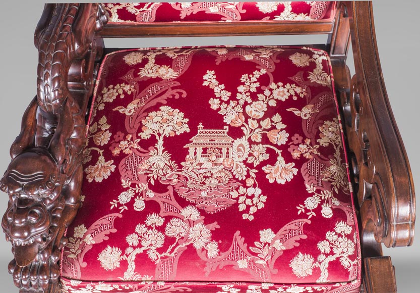 Cyrille RUFFIER DES AIMES (1844-1916) - Ensemble de deux chaises et un fauteuil d'inspiration extrême-orientale Cyrille RUFFIER DES AIMES (1844-1916) - Ensemble de deux chaises et un fauteuil d'inspiration extrême-orientale-9