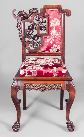 Cyrille RUFFIER DES AIMES (1844-1916) - Ensemble de deux chaises et un fauteuil d'inspiration extrême-orientale Cyrille RUFFIER DES AIMES (1844-1916) - Ensemble de deux chaises et un fauteuil d'inspiration extrême-orientale-15
