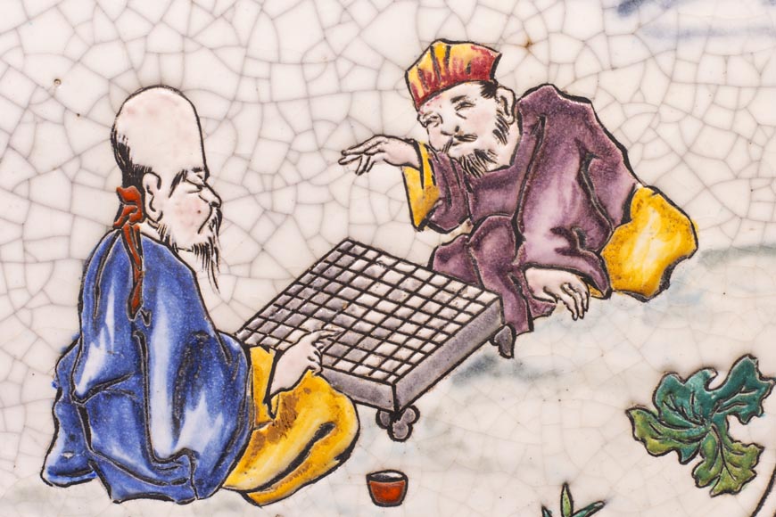 Cache-pot japonisant en faïence émaillée à décor en médaillons de scènes de vie animées Cache-pot japonisant en faïence émaillée à décor en médaillons de scènes de vie animées-6