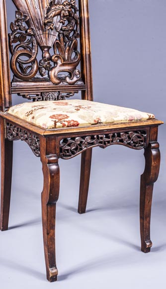 Maison Soubrier, Paire de chaises japonisantes aux dossiers en forme d’éventails Maison Soubrier, Paire de chaises japonisantes aux dossiers en forme d’éventails-4