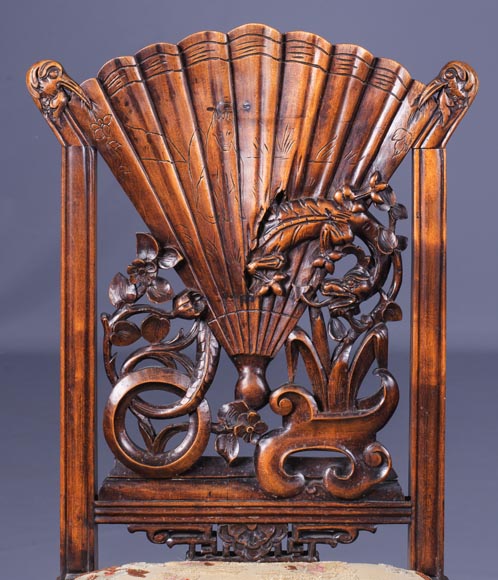 Maison Soubrier, Paire de chaises japonisantes aux dossiers en forme d’éventails Maison Soubrier, Paire de chaises japonisantes aux dossiers en forme d’éventails-7