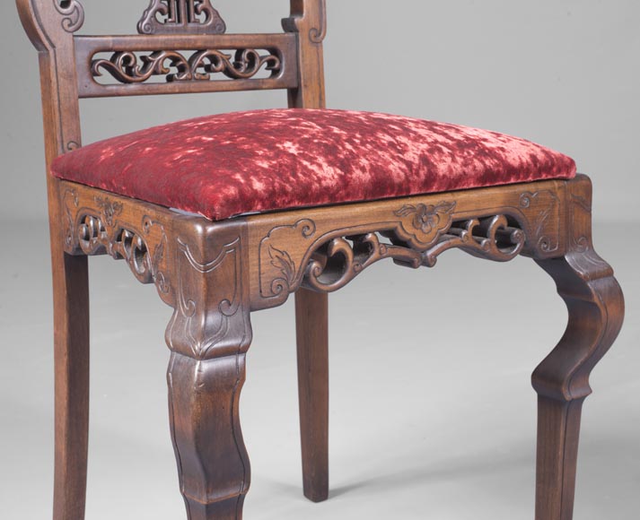 Paire de chaises à dossier ajouré dans le goût du Japon Paire de chaises à dossier ajouré dans le goût du Japon-5