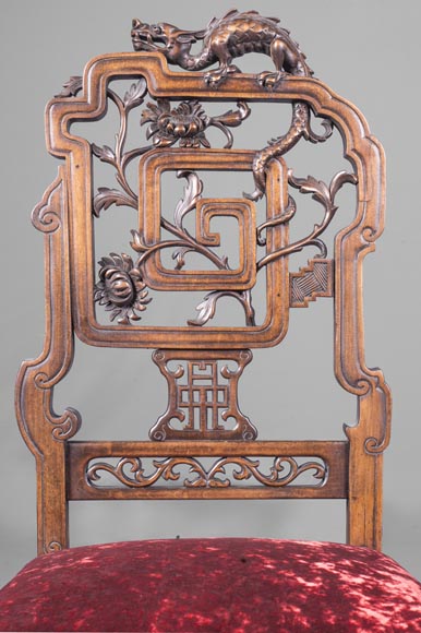 Paire de chaises à dossier ajouré dans le goût du Japon Paire de chaises à dossier ajouré dans le goût du Japon-6