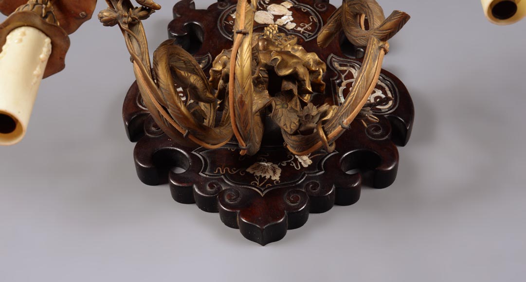 Applique japonisante en sycomore teinté, bronze doré et nacre Applique japonisante en sycomore teinté, bronze doré et nacre-6