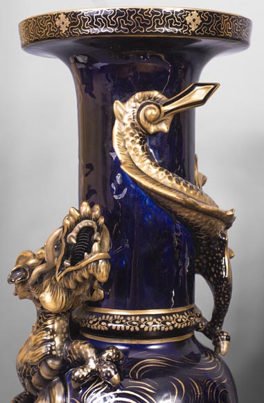 Garniture de cheminée japonisante au chien de Fô Garniture de cheminée japonisante au chien de Fô-6