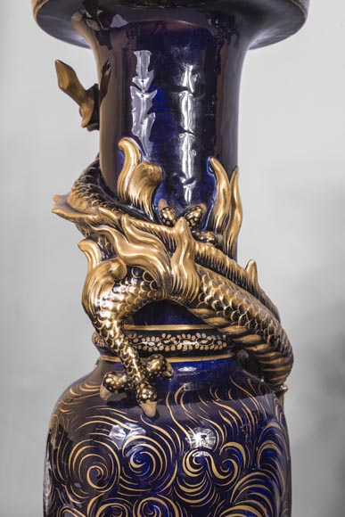 Garniture de cheminée japonisante au chien de Fô Garniture de cheminée japonisante au chien de Fô-7