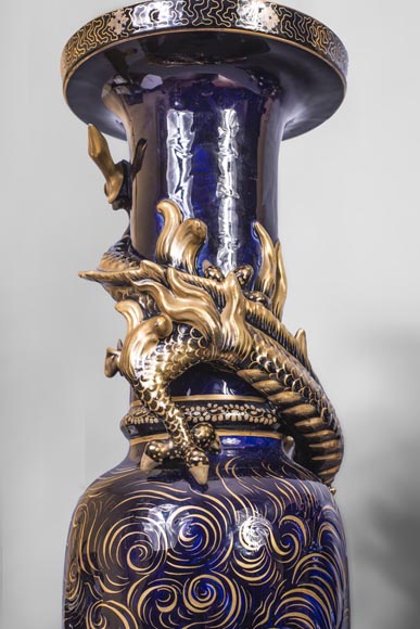 Garniture de cheminée japonisante au chien de Fô Garniture de cheminée japonisante au chien de Fô-9