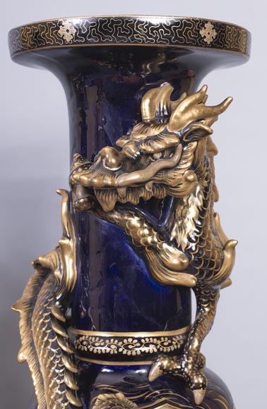 Garniture de cheminée japonisante au chien de Fô Garniture de cheminée japonisante au chien de Fô-11