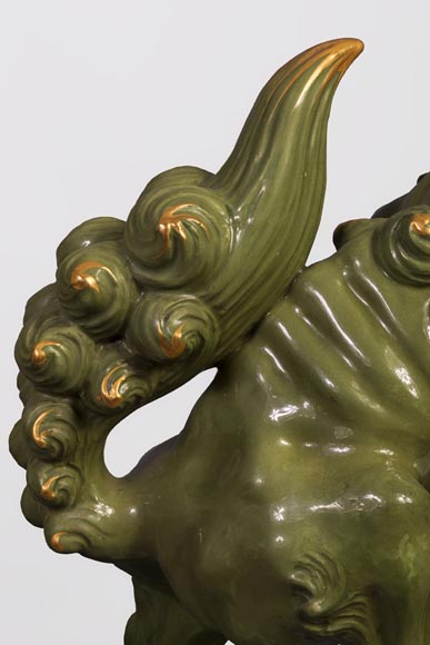 Pendule japonisante au chien de Fô Pendule japonisante au chien de Fô-4