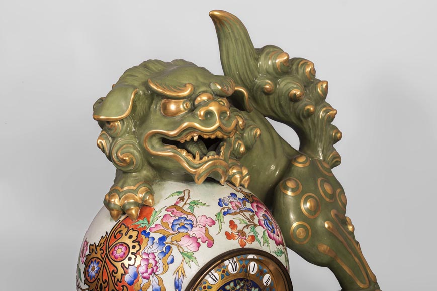 Pendule japonisante au chien de Fô Pendule japonisante au chien de Fô-5