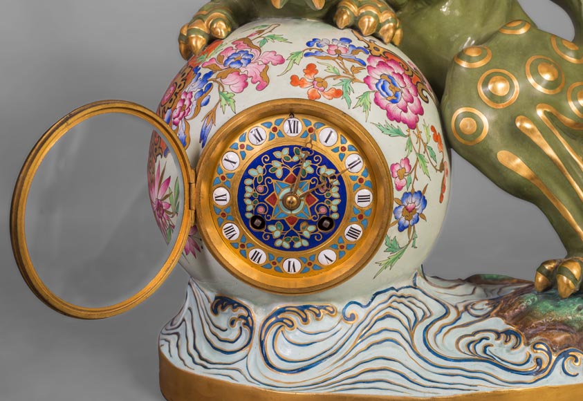 Pendule japonisante au chien de Fô Pendule japonisante au chien de Fô-7