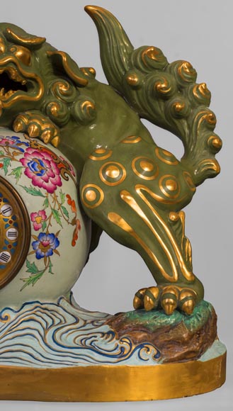 Pendule japonisante au chien de Fô Pendule japonisante au chien de Fô-9