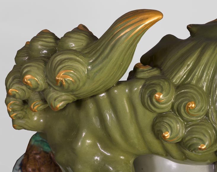 Pendule japonisante au chien de Fô Pendule japonisante au chien de Fô-10