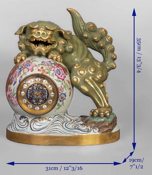 Pendule japonisante au chien de Fô Pendule japonisante au chien de Fô-11