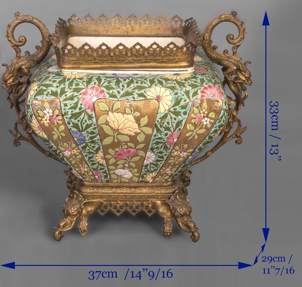Ignac FISCHER - Jardinière sinisante, en faïence et bronze doré Ignac FISCHER - Jardinière sinisante, en faïence et bronze doré-12