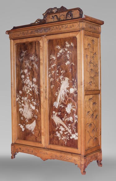 Gabriel VIARDOT (1830-1906) (attribué à) - Importante armoire japonisante aux grands panneaux de marqueterie Gabriel VIARDOT (1830-1906) (attribué à) - Importante armoire japonisante aux grands panneaux de marqueterie-12