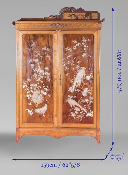 Gabriel VIARDOT (1830-1906) (attribué à) - Importante armoire japonisante aux grands panneaux de marqueterie-13