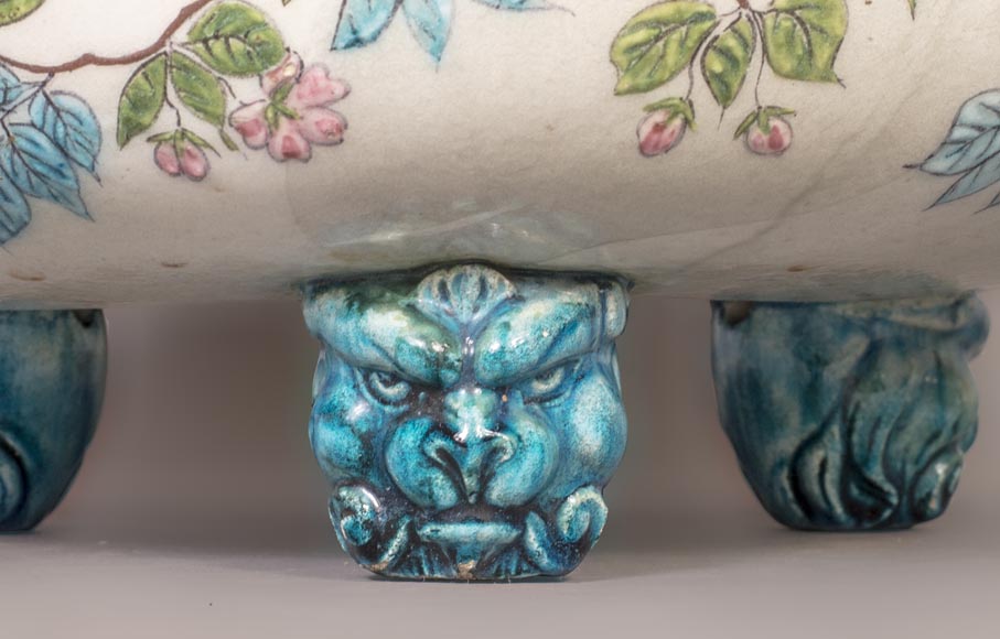 Beau cache-pot chinoisant ancien en faïence à décor d'oiseaux Beau cache-pot chinoisant ancien en faïence à décor d'oiseaux-5