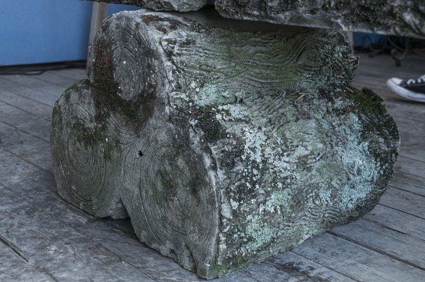 Banc de jardin en pierre composite, pieds en forme de bûches Banc de jardin en pierre composite, pieds en forme de bûches-1