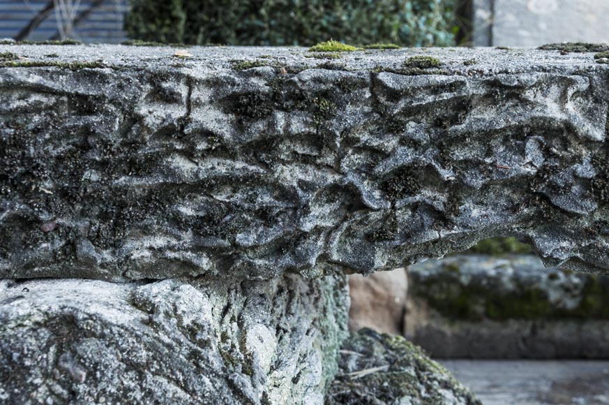 Banc de jardin en pierre composite, pieds en forme de bûches Banc de jardin en pierre composite, pieds en forme de bûches-2