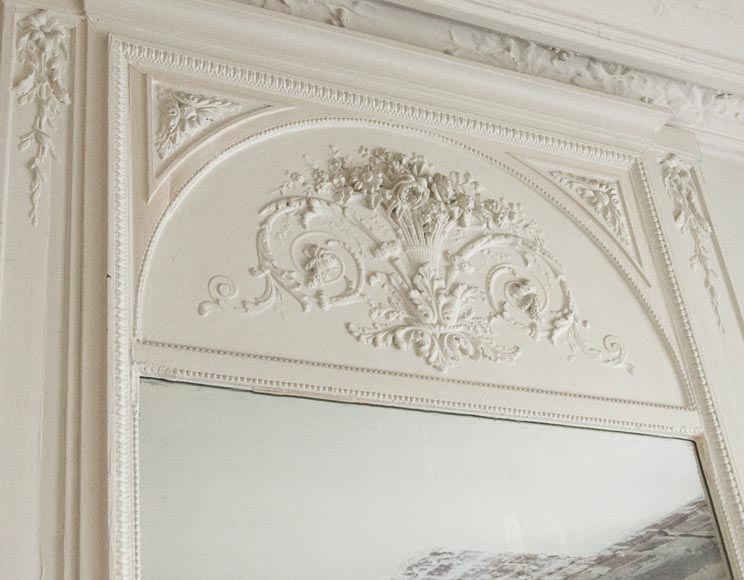 Grand trumeau ancien de style Louis XVI au panier de fleurs Grand trumeau ancien de style Louis XVI au panier de fleurs-5