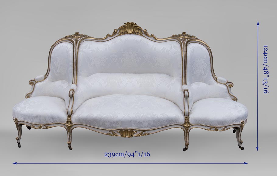 Grande banquette ancienne de style Louis XV en bois doré Grande banquette ancienne de style Louis XV en bois doré-15