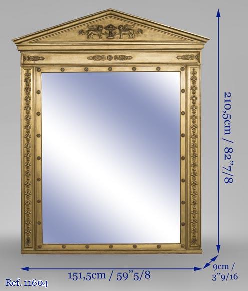 Trumeau ancien de style Empire, doré, fronton à décor de lions Trumeau ancien de style Empire, doré, fronton à décor de lions-8