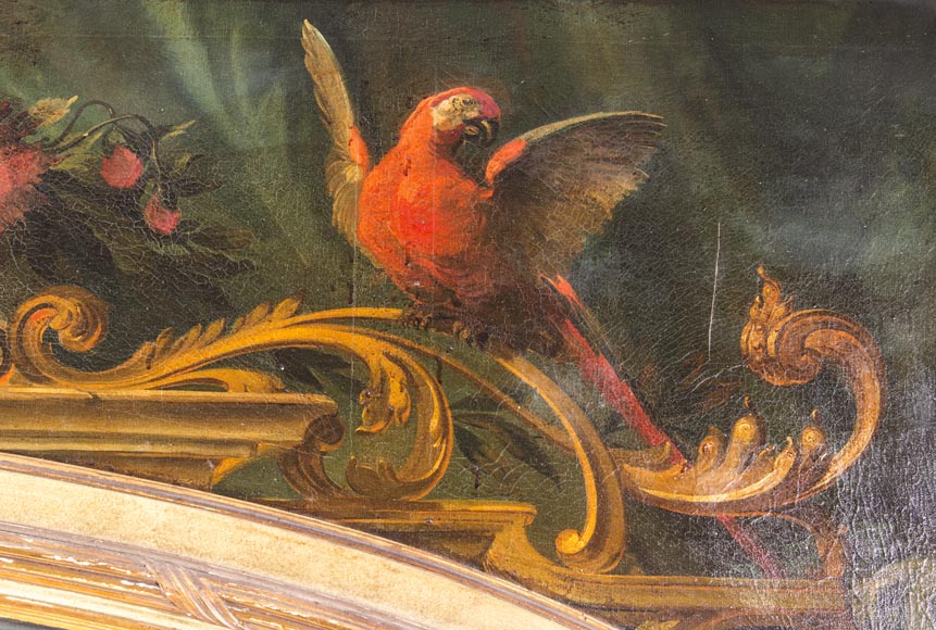 Console ancienne et son miroir, de style Louis XV, aux perroquets Console ancienne et son miroir, de style Louis XV, aux perroquets-3