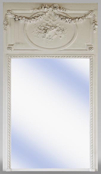 Trumeau ancien de style Louis XVI, à décor de panier fleuri Trumeau ancien de style Louis XVI, à décor de panier fleuri-0