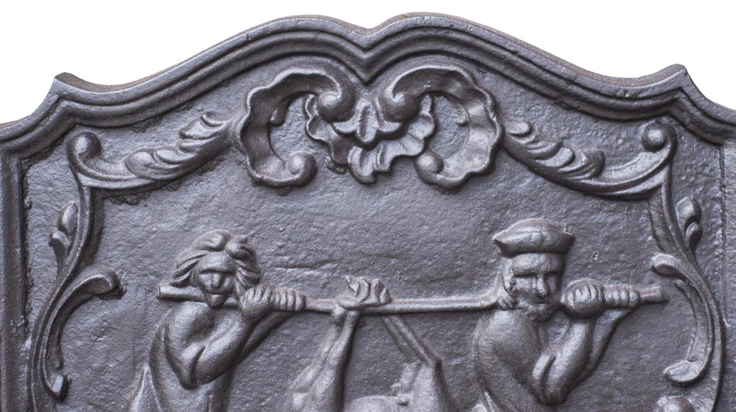 Petite plaque de cheminée moderne, décorée d'un retour de chasse Petite plaque de cheminée moderne, décorée d'un retour de chasse-1