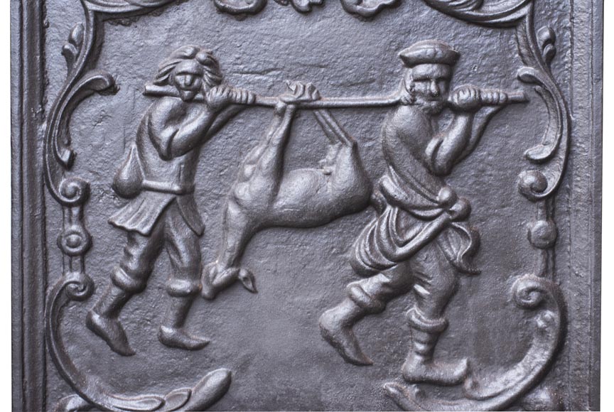 Petite plaque de cheminée moderne, décorée d'un retour de chasse Petite plaque de cheminée moderne, décorée d'un retour de chasse-2