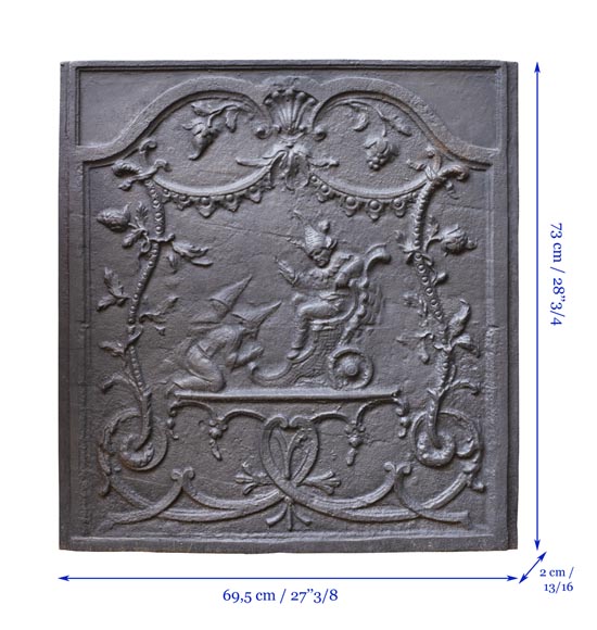 Plaque de cheminée moderne à décor chinoisant illustrée par Plaque de cheminée moderne à décor chinoisant illustrée par