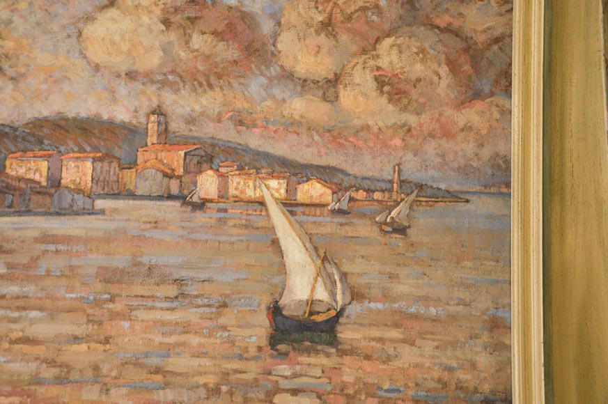 Belle pièce de boiserie de style Louis XVI avec sa cheminée en pierre et une huile sur toile représentant une marine Belle pièce de boiserie de style Louis XVI avec sa cheminée en pierre et une huile sur toile représentant une marine-23