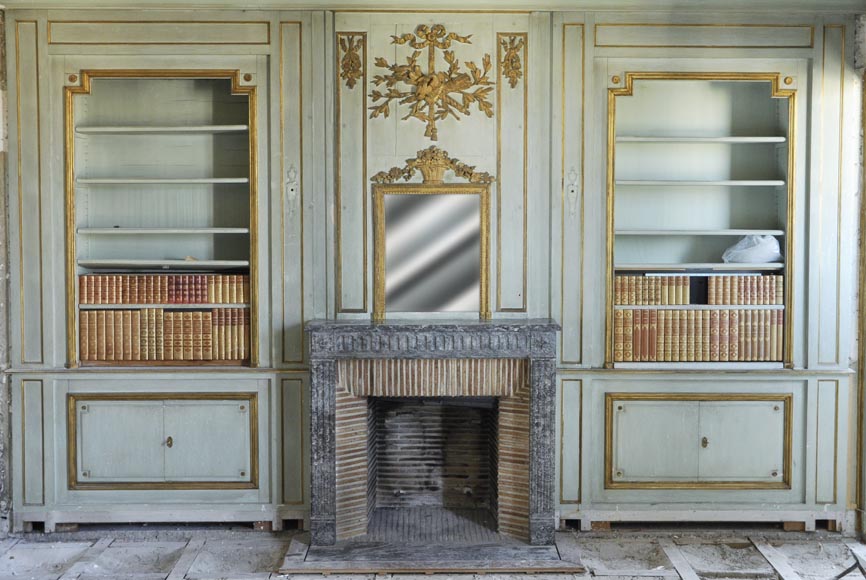 Pièce de boiserie de style Louis XVI comprenant une cheminée et son trumeau d'époque Louis XVI Pièce de boiserie de style Louis XVI comprenant une cheminée et son trumeau d'époque Louis XVI-0