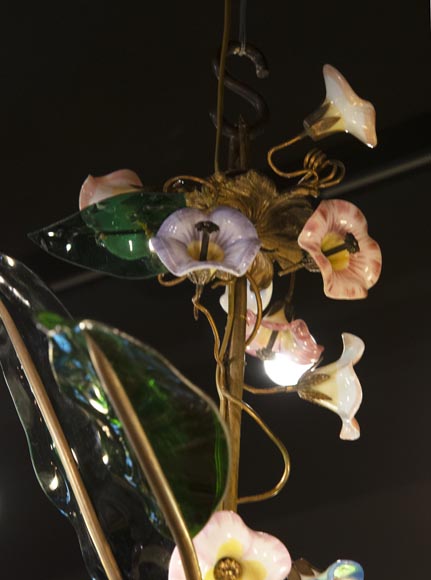 Lustre ancien au panier fleuri à huit lumières Lustre ancien au panier fleuri à huit lumières-3