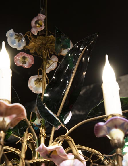 Lustre ancien au panier fleuri à huit lumières Lustre ancien au panier fleuri à huit lumières-5